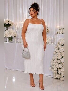 NWT Good American Always Fits Plisse Slip Midi Dress 2XL 3XL White Cocktail Glam